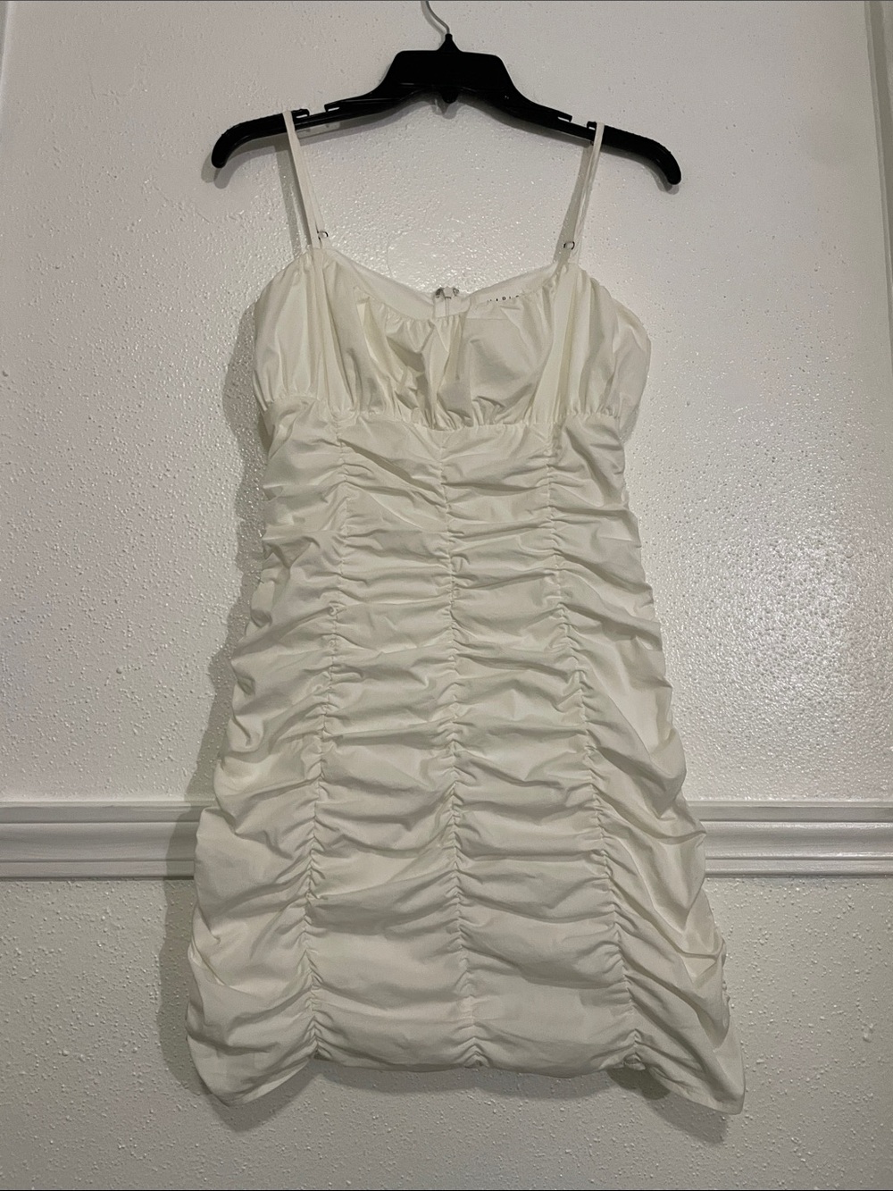 Cream Ruched Spaghetti-Strap Mini Dress